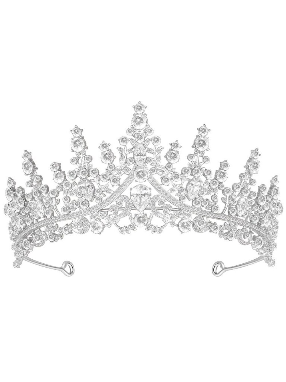 D#-Silver Queen Tiara Crown For Women Bridal Prom Birthday Party Headpiece